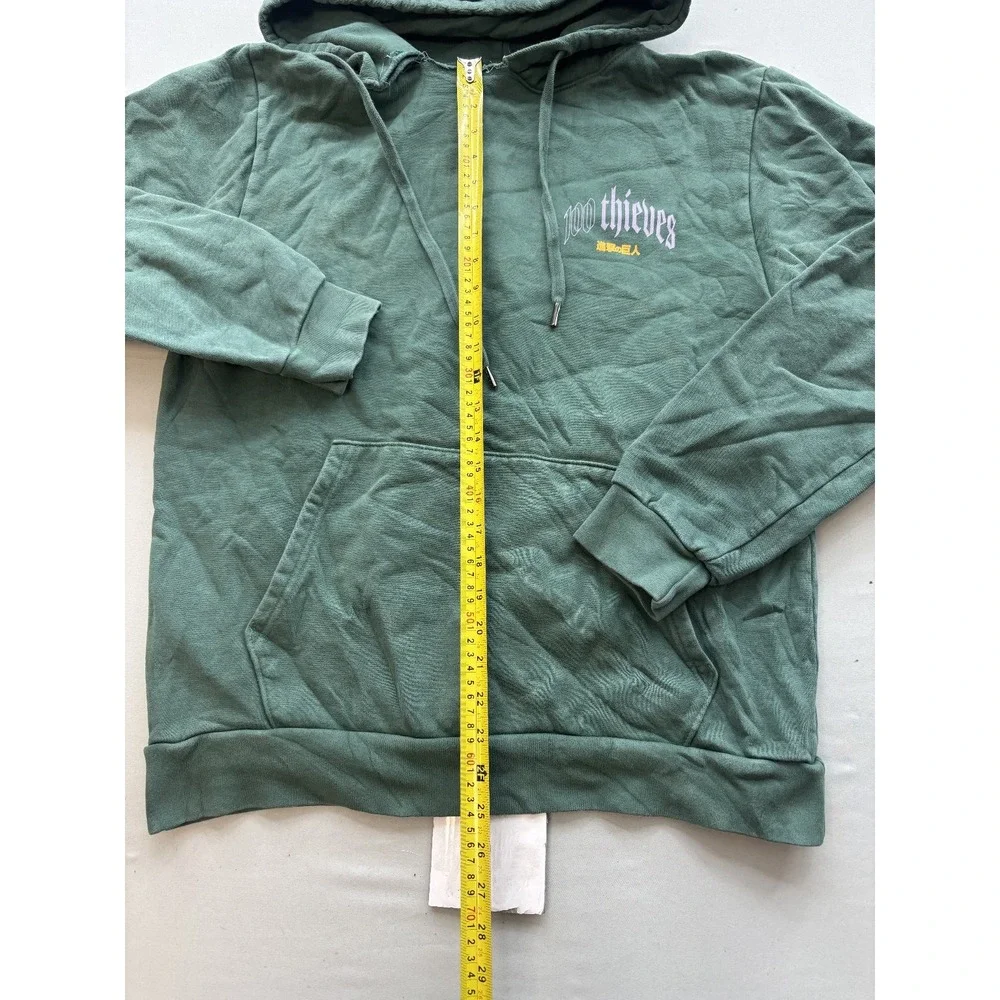 100 Thieves x Attack on Titan AOT Hoodie Mens Green Graphic Sweatshirt M